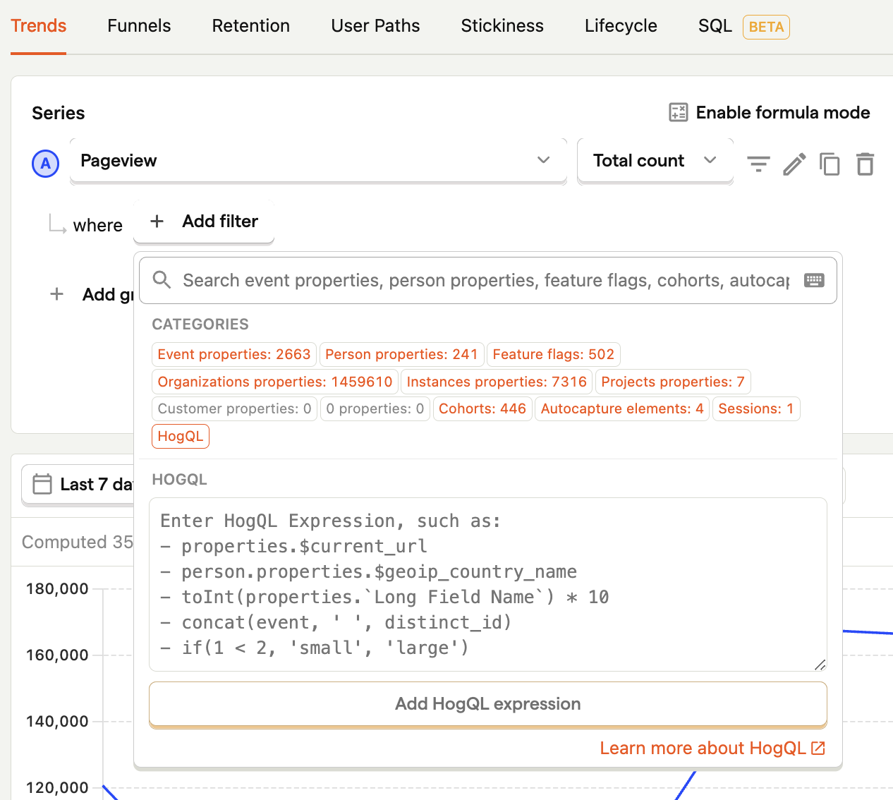 HogQL trends breakdown filter